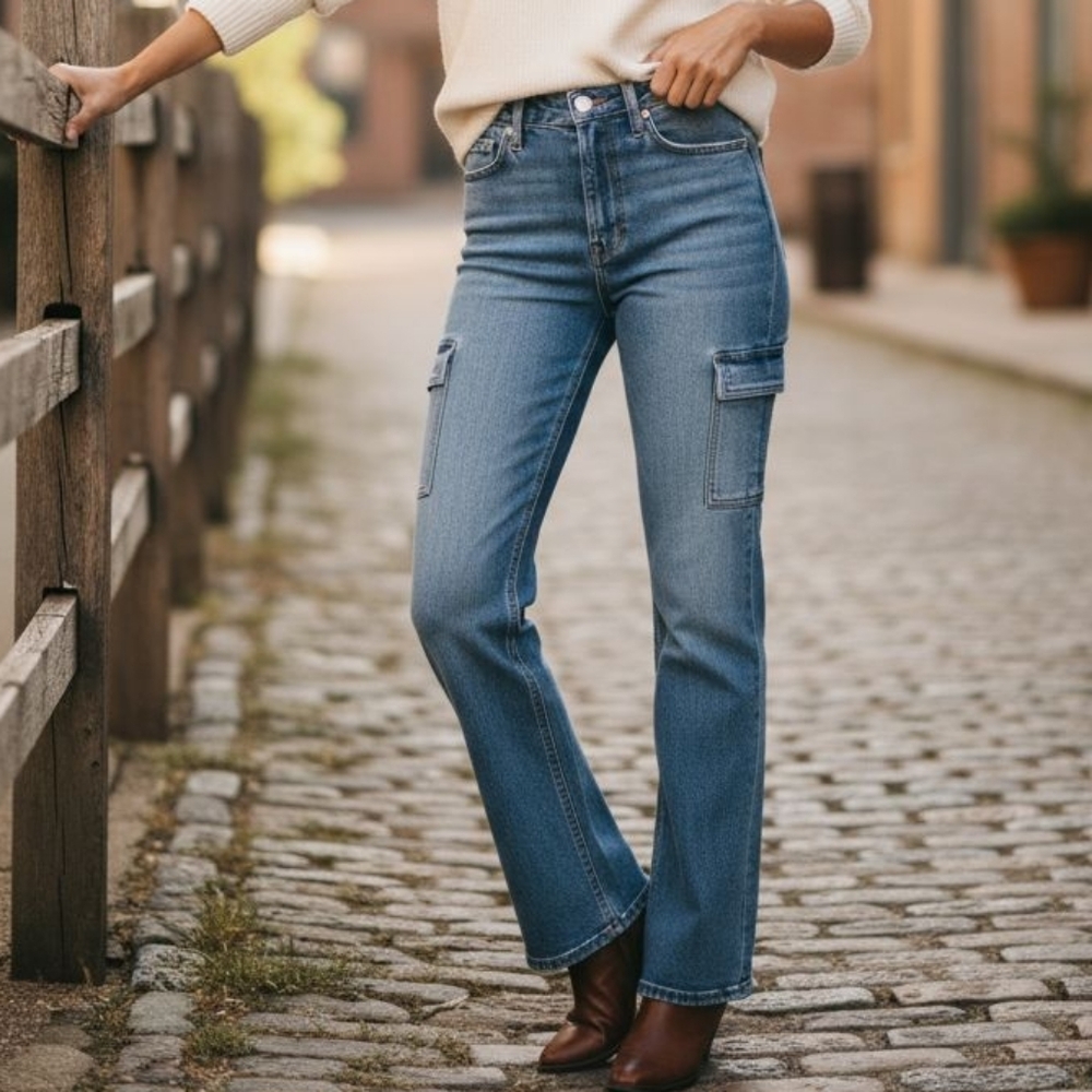 Daze Women's Denim jeans Cargo High Rise Flare Fit Carpender Size 26